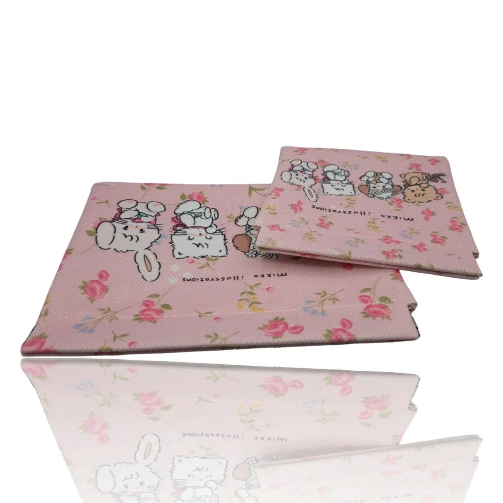 Mikko Illustrations Pink Floral Animal Character Pouch Set 2 Piece Kawaii
